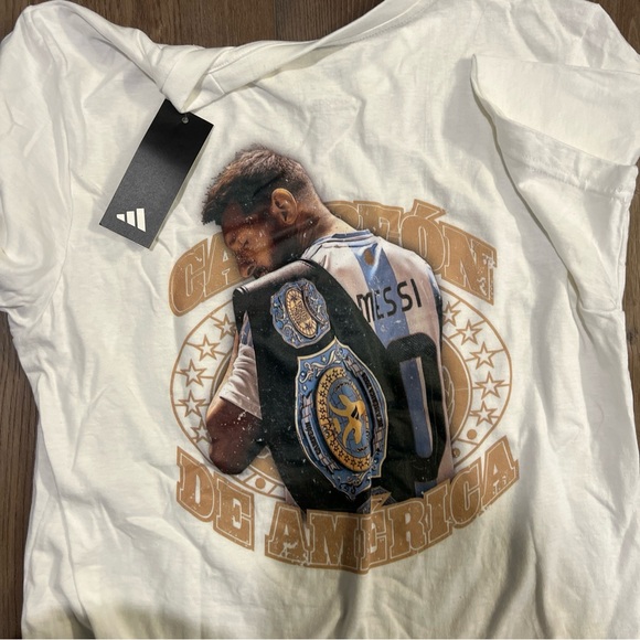 Mens Adidas Lionel Messi Campeon De America Shirt White - Picture 4 of 4